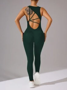 Damen Yoga Sport Jumpsuit mit offenem Rücken
