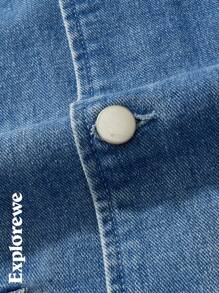 SHEIN Teens (Boys) Front Button Long Sleeve Pocket Minimalist Casual Denim Hoodie Jacket - Multicolor - View 6