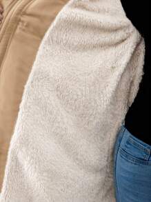 SHEIN 孕妇毛绒纽扣连帽夹克和外套，纯色，秋冬