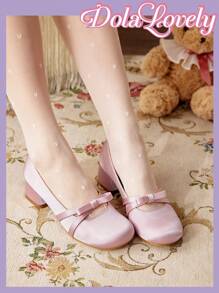 Dola Lovely Round Toe Low Vamp Bowknot Back Strap Chunky Heel Dress Shoes, Fashionable High Heels For Women Spring Shoes Spring Break Easter