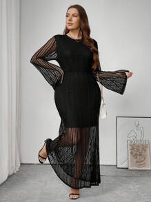SHEIN Frenchy Vestido largo casual de manga larga en unicolor y con detalles de empalmes en talla grande