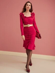 MOTF STEREO FLORAL RUCHED DRESS