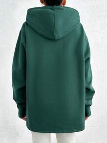 RueChic 100% 纯棉纯色休闲字母刺绣落肩连帽衫，带羊毛衬里