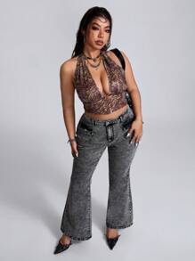 SHEIN ICON جينز كاجوال بحجم كبير مع جيوب أمامية وأزرار، مناسب للارتداء اليومي