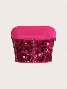 SHEIN ICON Y2K 闪光抹胸上衣，性感夜店短款派对上衣