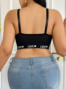 Moonlight&Mama Plus Size Maternity Casual Letter Print Nursing Bra - Black - View 4