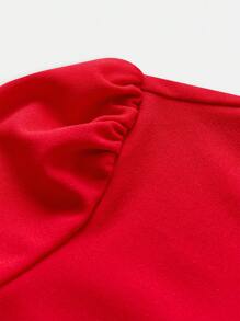 SHEIN Girlism 少女复古蕾丝边优雅长袖迷你 A 字裙，圣诞派对红色连衣裙 - 紅色 - 查看 4