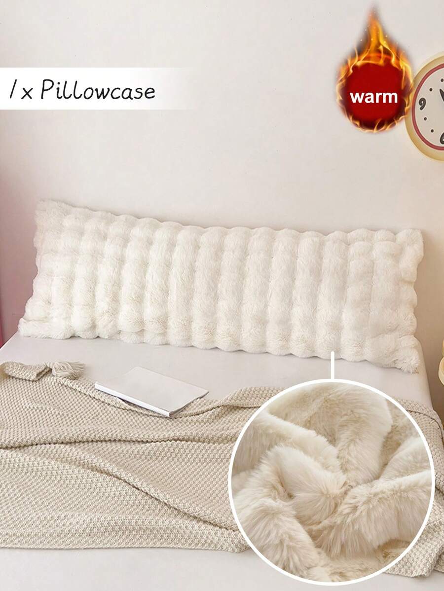 1pc White Rabbit Fur Long Pillow Cover, Minimalist Modern Polyester Single Pillowcase, Warm & Comfy For Autumn/Winter - White - View 1