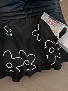 SHEIN Frenchy Plus Size Women Floral Line Pattern Pullover Sweater, New Style For Autumn/Winter - Black - View 1