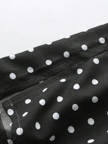 SHEIN LUNE Plus Size Women Polka Dot Print Knotted Waist Loose Straight Leg Pants