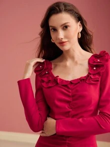 MOTF STEREO FLORAL RUCHED DRESS