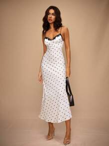 Forever 21 法国情人节假期下午茶黑白波点吊带长裙