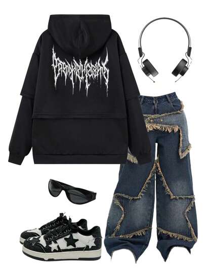 SHEIN EZwear Women's & Men's Streetwear Crossfade Washed Zip-Up 2in1 Hoodie Sweatshirt