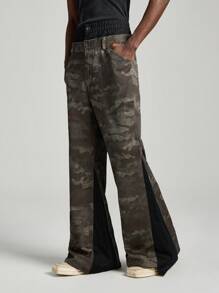 NEON BLANC 男士时尚街头编织迷彩印花喇叭长裤 - 黑色 - 查看 2