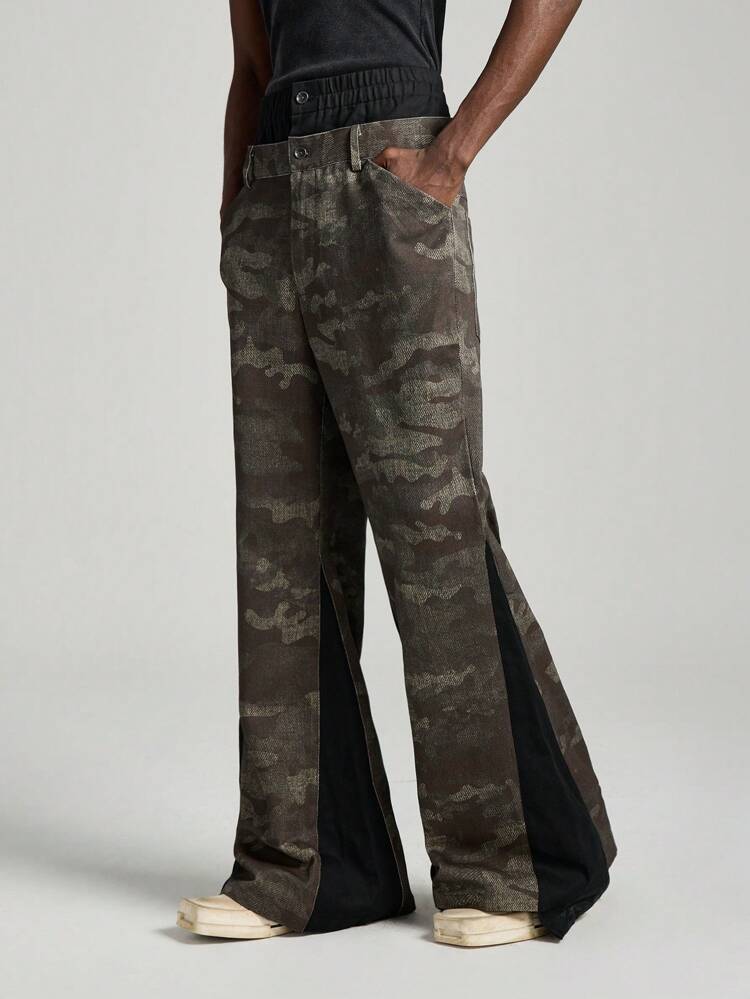 Men's Fashionable Street Woven Camo Print Flared Long Pants