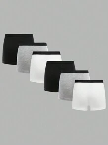 SHEIN 6pcs/Pack Young Boy Minimalist Contrast Elastic Waist Sports Briefs, Casual Style