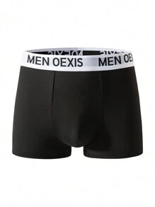 paquete de 5 bóxer de hombre de unicolor con estampado de letras simples, diseño casual de empalme