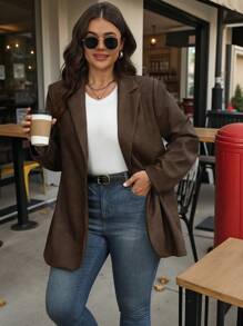 SHEIN LUNE Blazer casual unicolore grande taille, tenue d'automne et de Thanksgiving pour femmes, nouvelles tenues d'an pour femmes, robes d'hiver, vêtements d'hiver pour femmes, tenues de rave, tenue du Nouvel An, vêtements de bureau