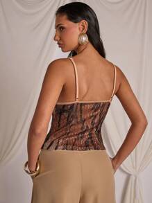 COSMINA Women Solid Contrast Color Spaghetti Strap Casual Tank Top With Glitter Decoration