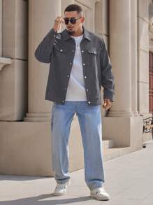 Manfinity Homme Chaqueta casual de manga larga con bolsillo y abotonadura delantera para hombres de talla grande