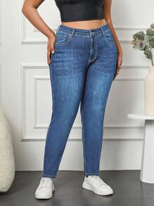 RueChic 98%Cotton Plus High Waist Skinny Jeans - Medium Wash - View 3