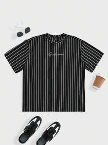 GENTILAND Young Men's Casual Loose Knitted Striped Short Sleeve T-Shirt