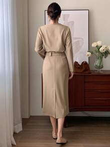 DAZY 2pcs/Set French Fashion V-Neck Blouse And Straight High-Waisted Skirt