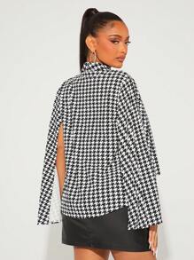 SHEIN SXY Women's Black & White Houndstooth Blazer Poncho Coat, Autumn Winter