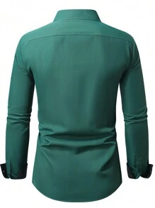 Manfinity Mode Men's Solid Color Casual Dress Shirt, Minimalist Style For Everyday Wear, For Fall, Long Sleeve Top - Dark Green - View 2