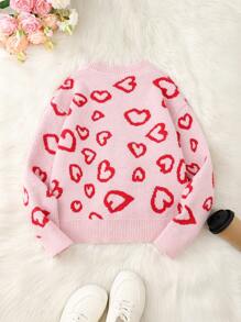 少女休闲心形图案开衫，秋冬款 - 粉色 - 查看 2
