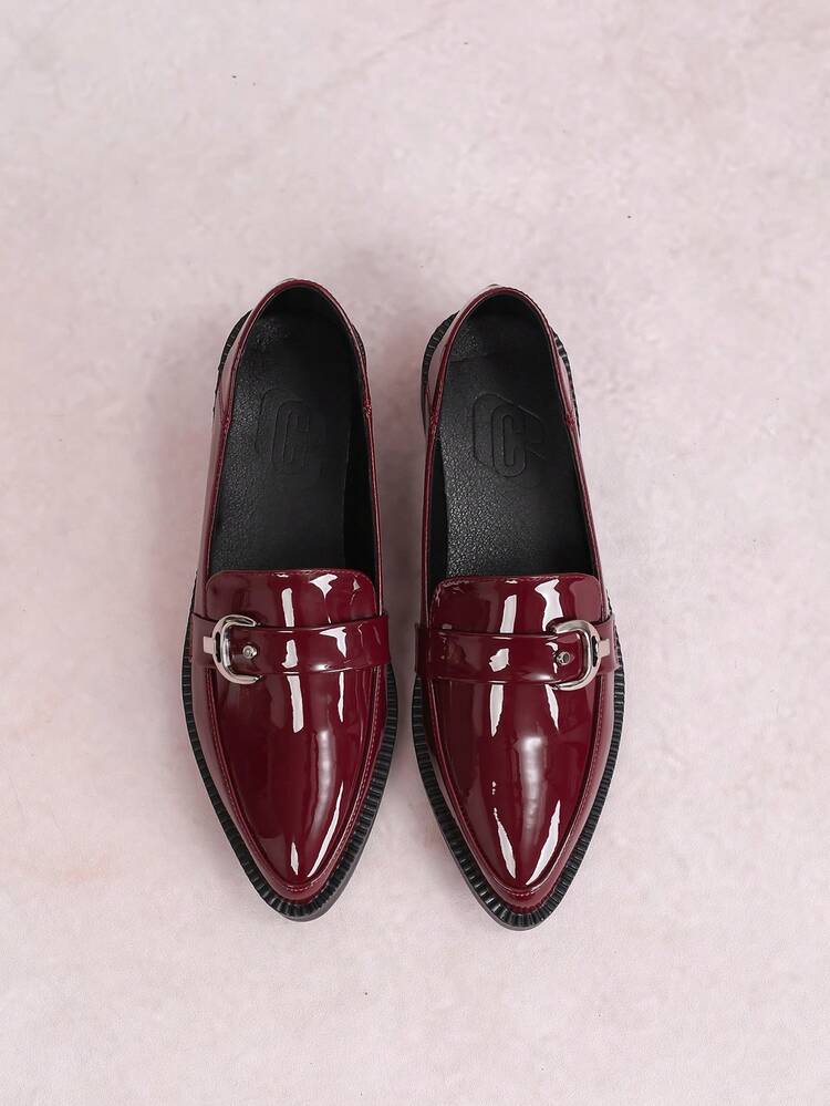 CUCCOO CURVES Wide Fit Chunky Platform Flats Pointed Toe Solid Wine Red Deep Vamp Lace-Up Oxford Loafers For Women