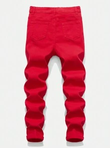 SHEIN Bolty Tween Boy Casual Mid-Rise Skinny Asymmetrical Distressed Graphic Print Red Jeans