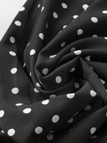 SHEIN LUNE Plus Size Women Polka Dot Print Knotted Waist Loose Straight Leg Pants