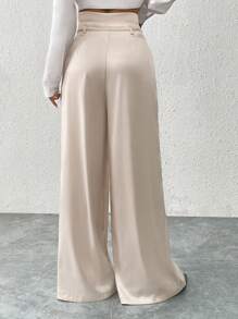 Firerie New Year Women's Elegant Minimalist Sophisticated Vintage Coin High Waist Tie Belt Draped Wide Leg Palazzo Pants, Apricot Color