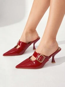 CUCCOO CHICEST Chaussures à talon aiguille haut à bout pointu avec boucle métallique, bordeaux, mode pour femmes pour l'ambiance des fêtes de Noël et du Nouvel An, automne et hiver