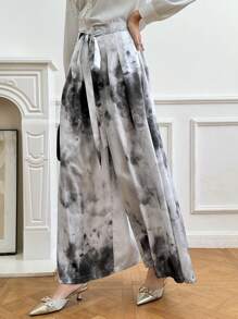 EastFlair Women's Front Tie Loose Fit Wide Leg Pants, Casual Daily Wear - Black and White - View 6