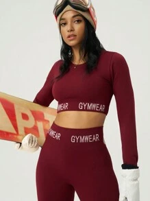 Easithlete Winter Long Sleeve Top & Pants Seamless Ski Sports Suit - Burgundy - View 4