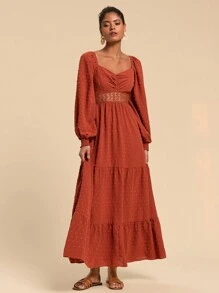 Travachic Rochie Lungă Țesută Culoare Solidă Pentru Femei, Stil Sărbători