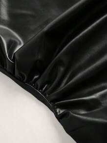 Siren Gaze 女士皮革上衣休闲时尚90年代街拍春秋季纯色褶皱领PU背心无袖上衣外出上衣秋季女上衣适合外出和派对圣诞上衣 - 黑色 - 查看 5