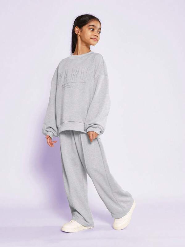 SUMWON Mädchen im jugendlichen Alter Oversize Crew Neck Sweatshirt mit Stickerei und lose sitzende Hose 2-teiliges Set für den täglichen Gebrauch