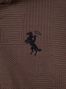 SHEIN 青少年男孩冬季休闲连帽保暖内衬刺绣骑士夹克 - 棕色 - 查看 4