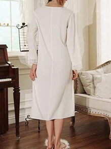 Côtesoire Elegantes französisches Spitzen-Patchwork Damen Nachthemd