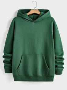 Manfinity VCAY Men Slogan & Butterfly Print Pocket Hoodie, For Fall Winter - Dark Green - View 2