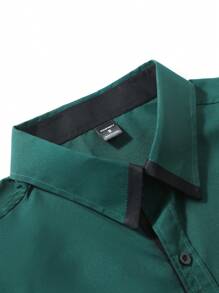 Manfinity Mode Men's Solid Color Casual Dress Shirt, Minimalist Style For Everyday Wear, For Fall, Long Sleeve Top - Dark Green - View 5