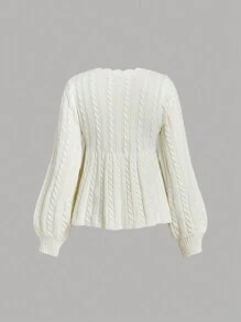 SHEIN MOD 米色 V 领抽绳装饰扭纹针织毛衣，秋冬套头衫