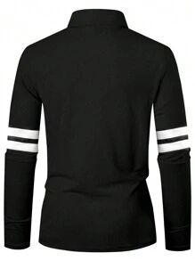 Manfinity Hypemode Camisa polo de manga larga con rayas y eslogan casual para hombre, otoño