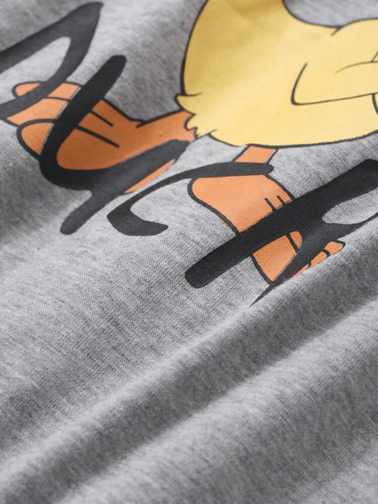 Cute Cartoon Duck Print Short Sleeve Top & Floral Pattern Loose Pajama Pants 2 Pieces Loungewear Set