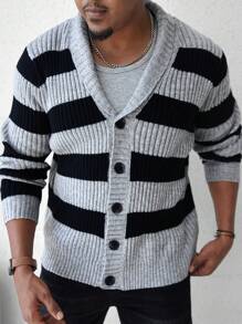 Manfinity Homme Men's Stripe Pattern Simple Fashion Casual Rib Cardigan, Suitable For Daily Wear - Multicolor - View 4