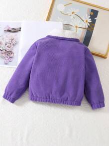 年轻女孩拼色领长袖保暖内衬休闲夹克，秋冬 - 紫色 - 查看 2