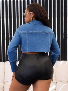 SHEIN SXY Áo khoác denim co giãn màu xanh thời trang gợi cảm buộc dây cỡ lớn cho nữ - Màu xanh lam - Xem 3